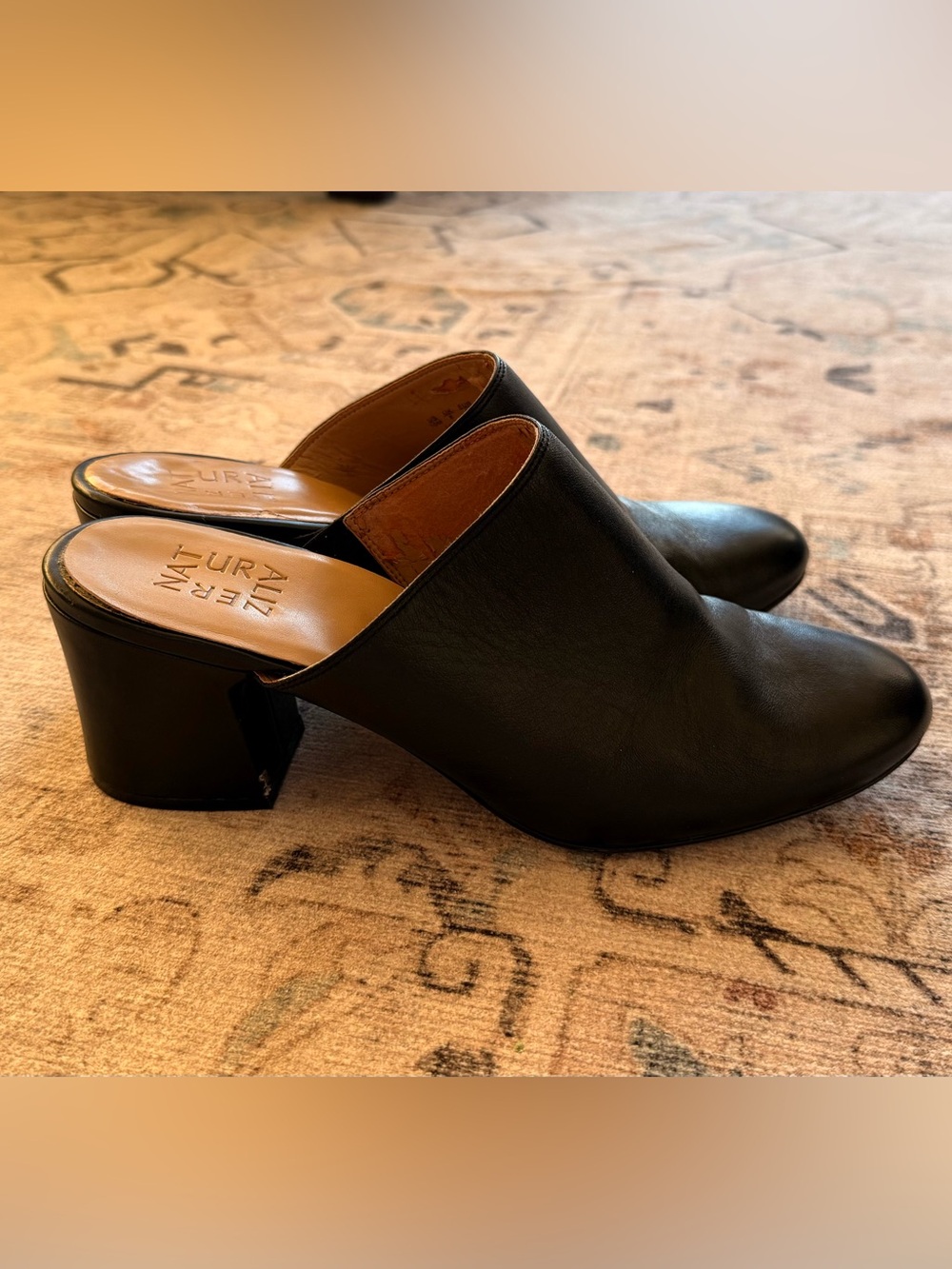 Naturalizer Black Leather Slip-On Mule Heels